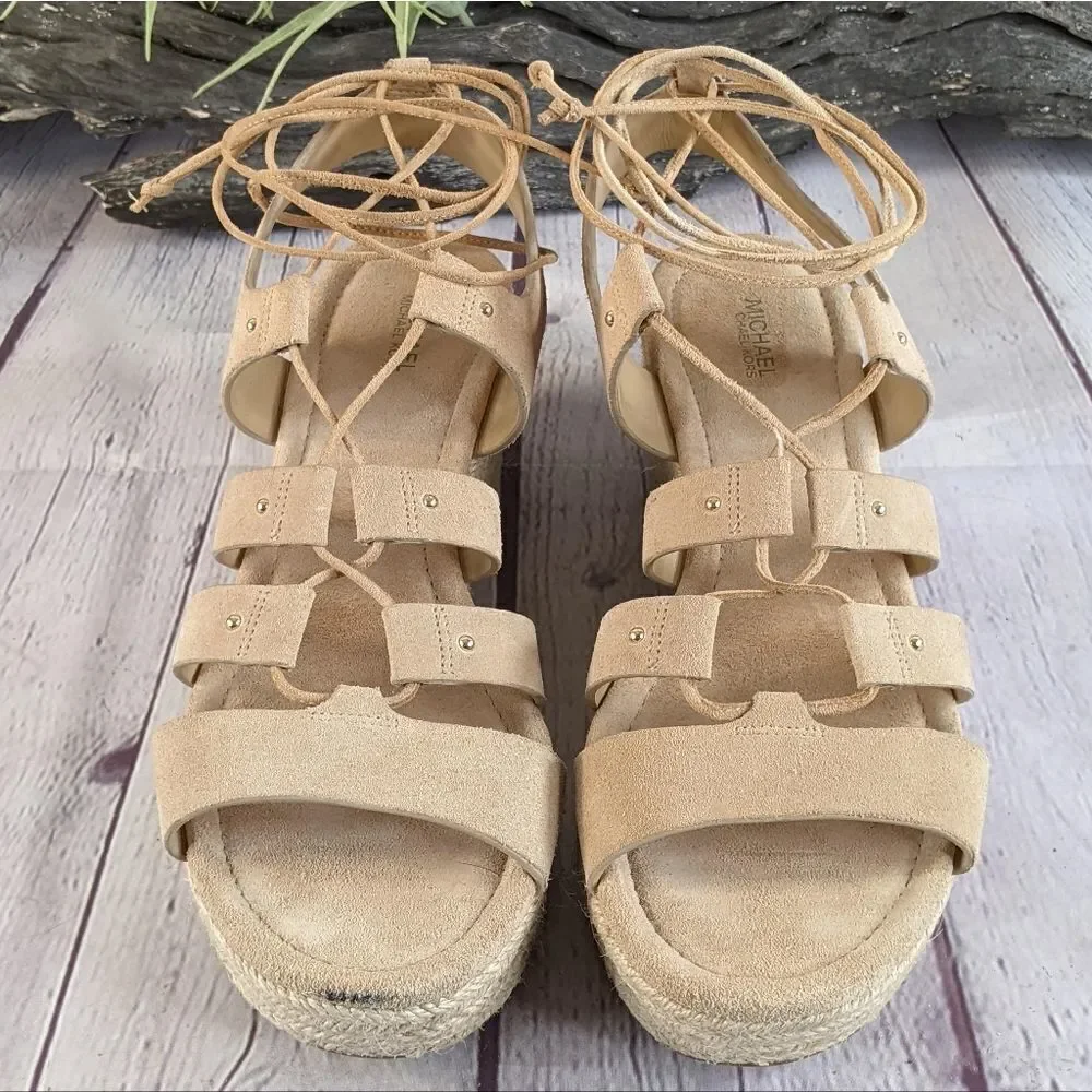 MICHAEL KORS Sofia Lace-Up Mid-Wedge Sandals
